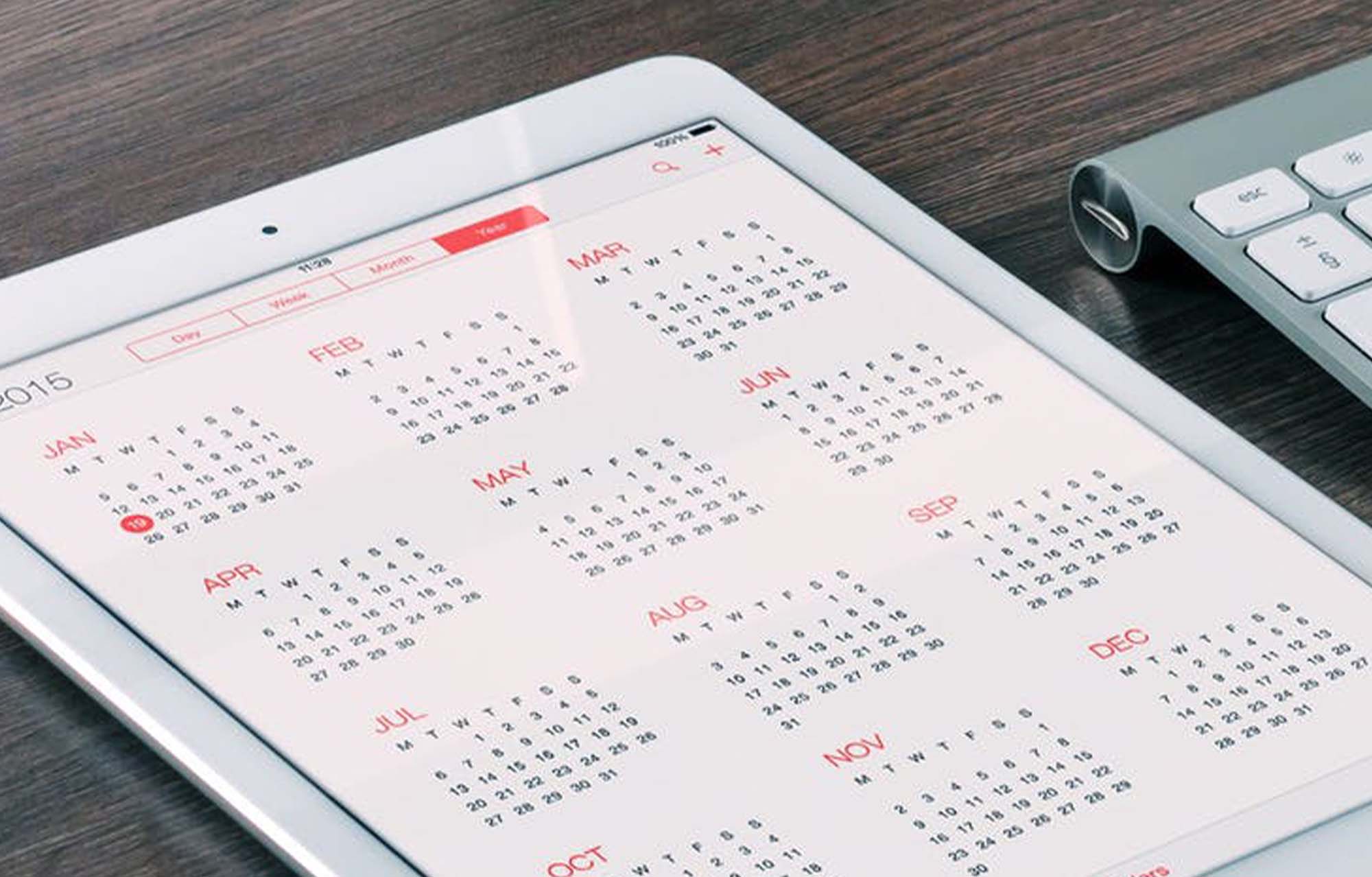 Calendar image on tablet.