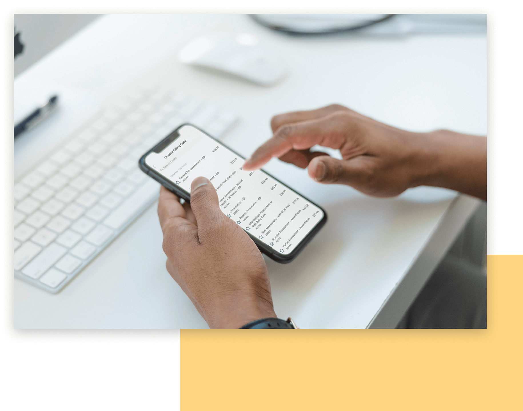 A physician entering billing information for their patient into the Dr. Bill mobile app.
