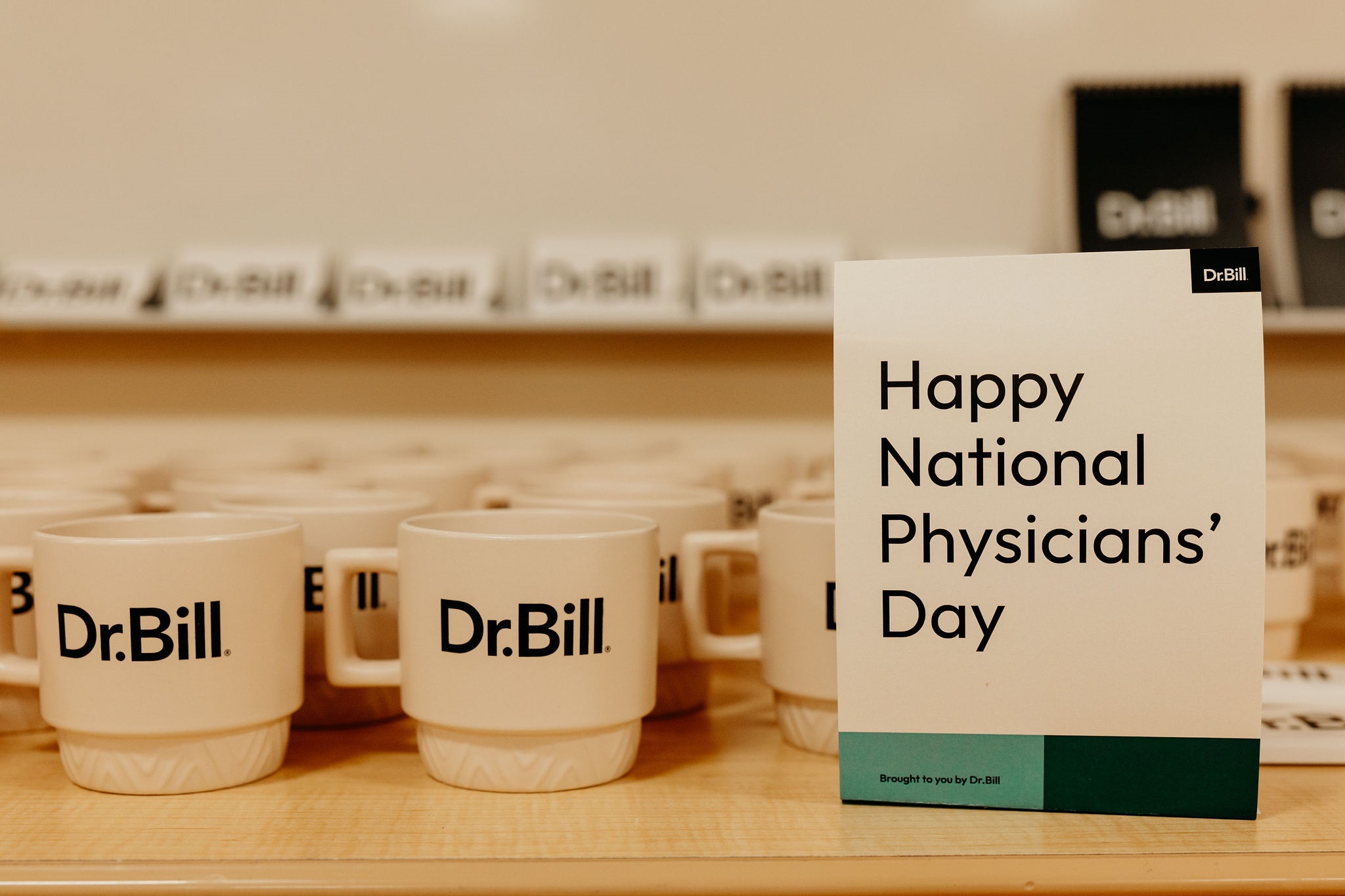 Dr.Bill Coffee Cups with Happy National Physicians' Day sign
