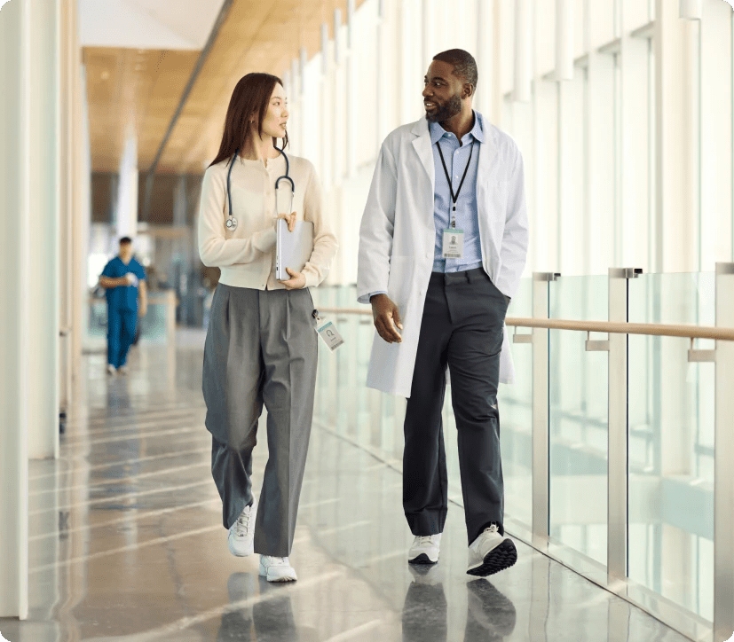 Two physicians discussing in hospital