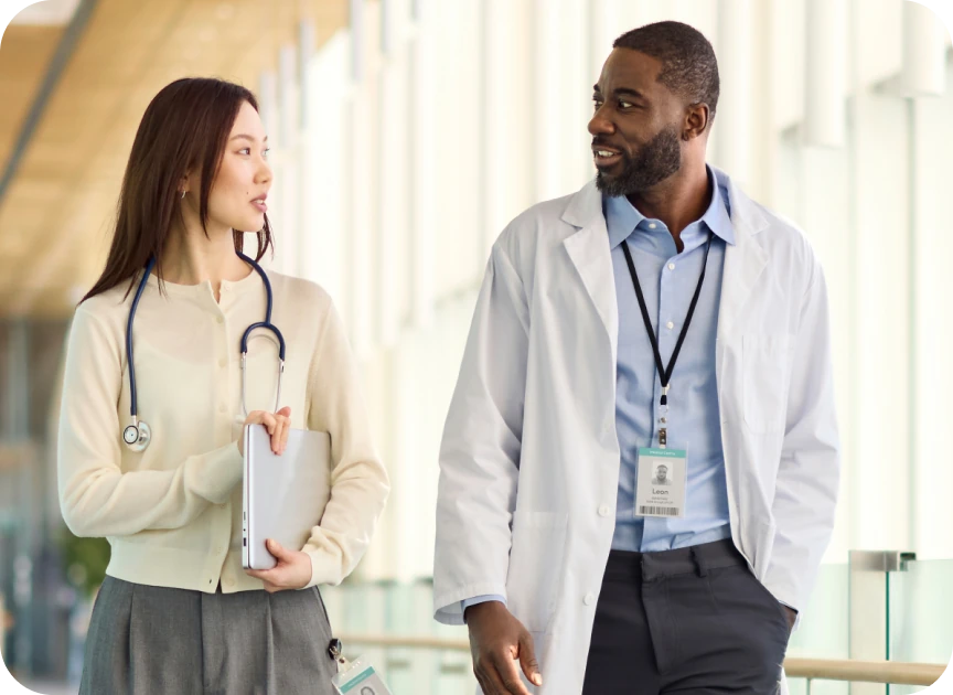Two physicians discussing in hospital