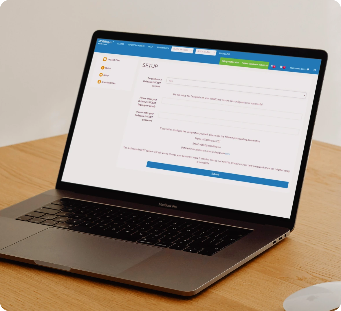 Security setup page on laptop