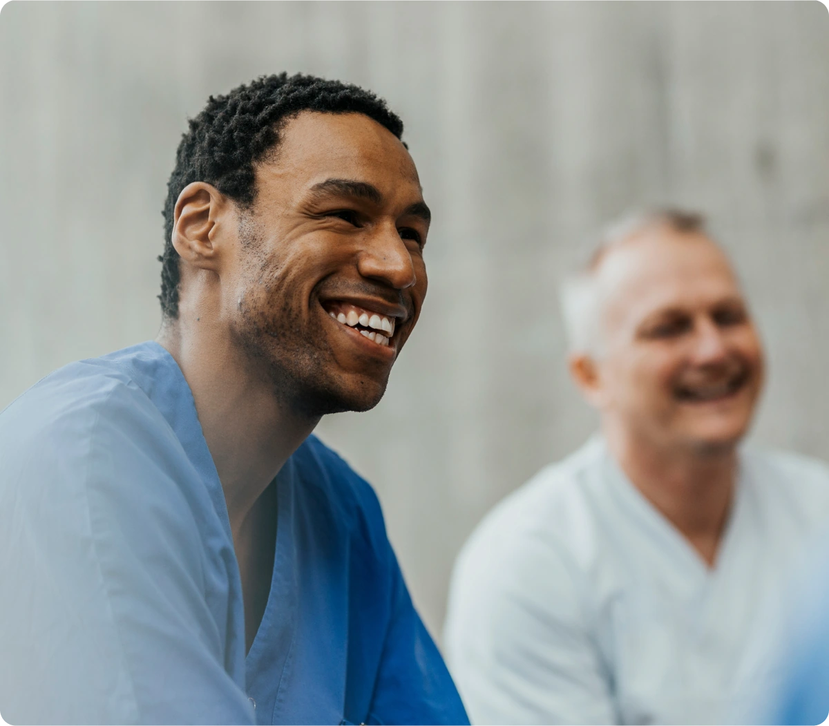 Two physicians having a candid conversation