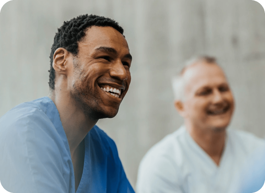 Two physicians having a candid conversation