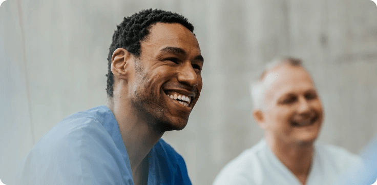 Two physicians having a candid conversation