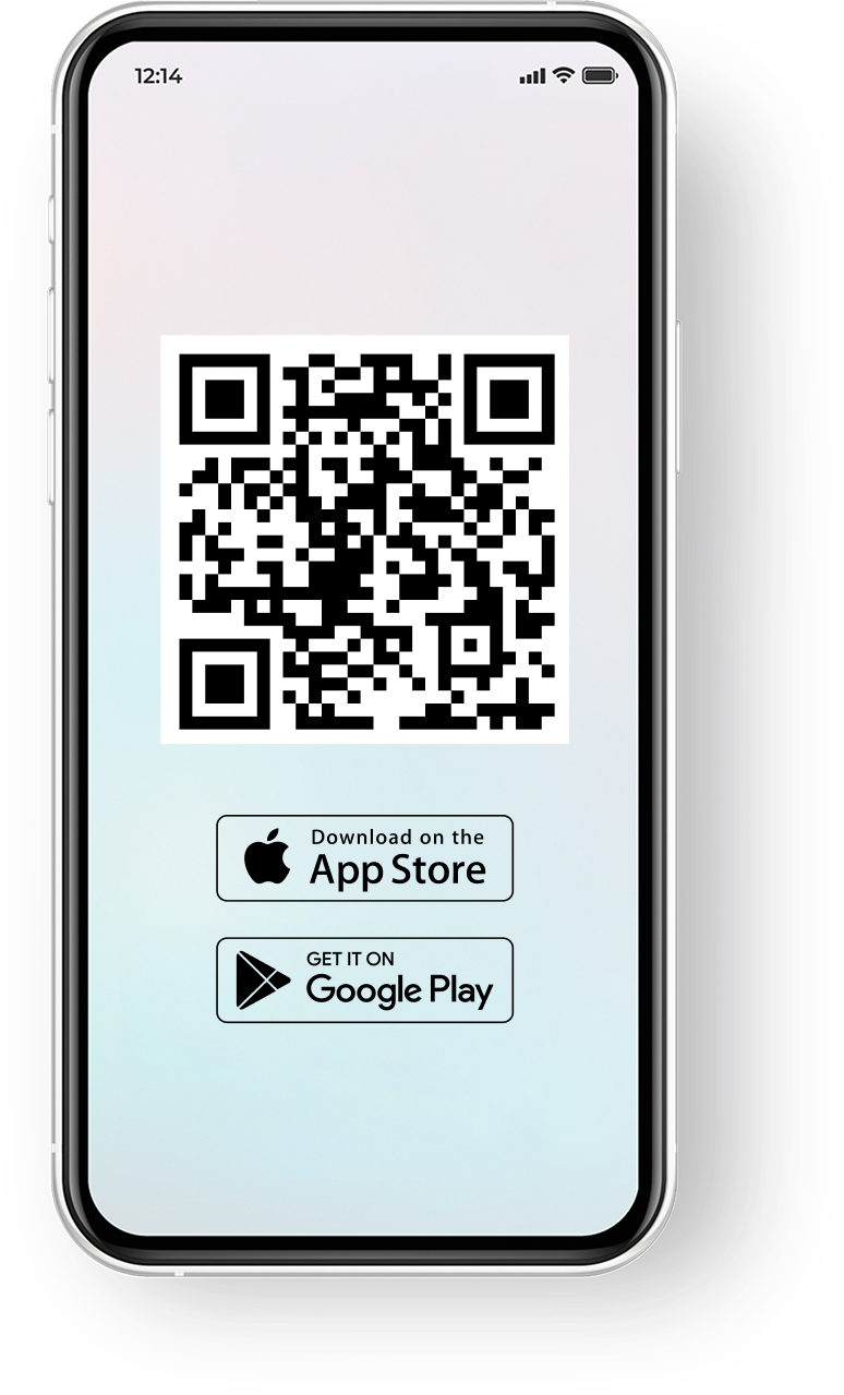 Phone with a QR code for mobile app download